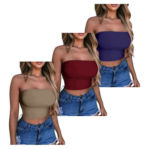 Tube Tops for Women 3 Pack Solid Color Sports Summer Fashion Casual Tube