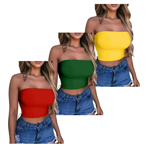 Tube Tops for Women 3 Pack Solid Color Sports Summer Fashion Casual Tube