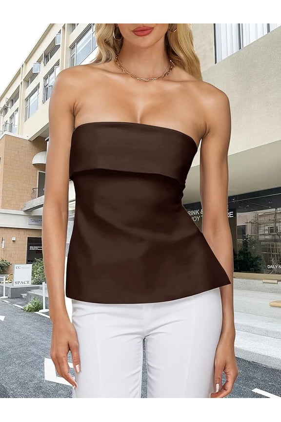 Tube Tops for Women Backless Going Out Bandeau Top Trendy Off Shoulder Side Split Summer Bustier Tops