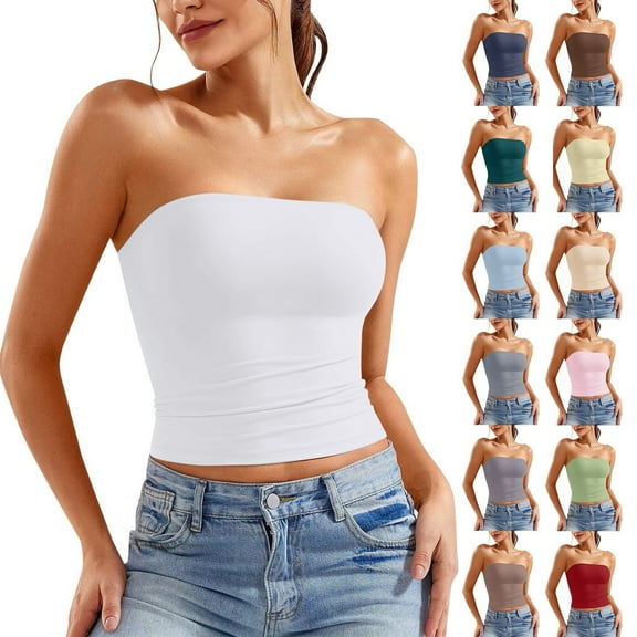 Tube Tops for Women Strapless Crop Tops Basic Backless Sleeveless Bandeau Going Out Cute 2025 Summer Outfits Light Green S