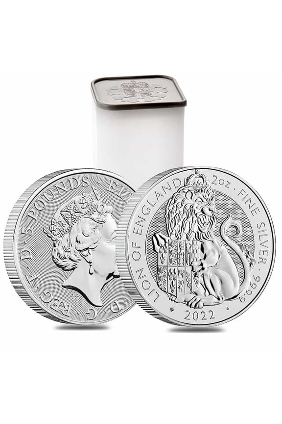 Tube of 10 - 2022 Great Britain 2 oz Silver The Tudor Beasts Lion of England Coin .9999 Fine BU (Roll, Lot of 10)