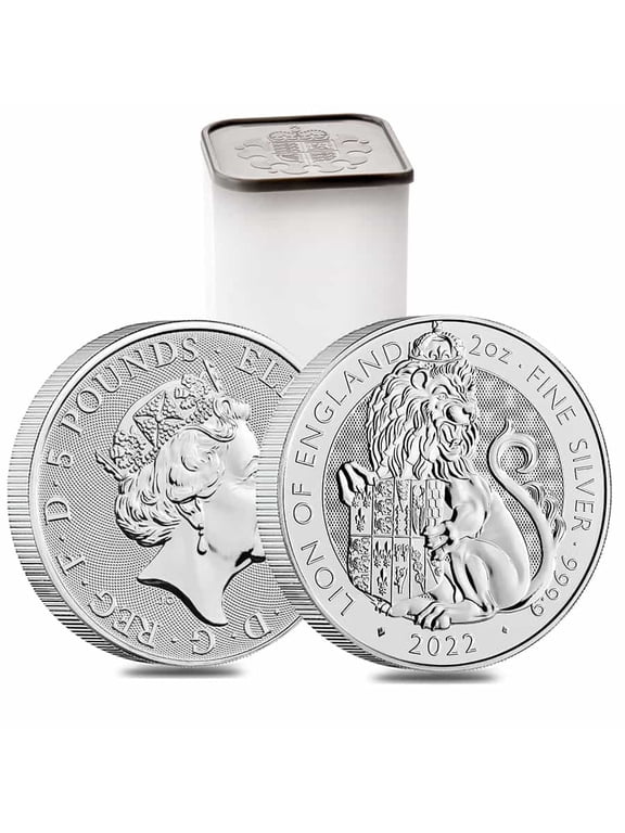 Tube of 10 - 2022 Great Britain 2 oz Silver The Tudor Beasts Lion of England Coin .9999 Fine BU (Roll, Lot of 10)