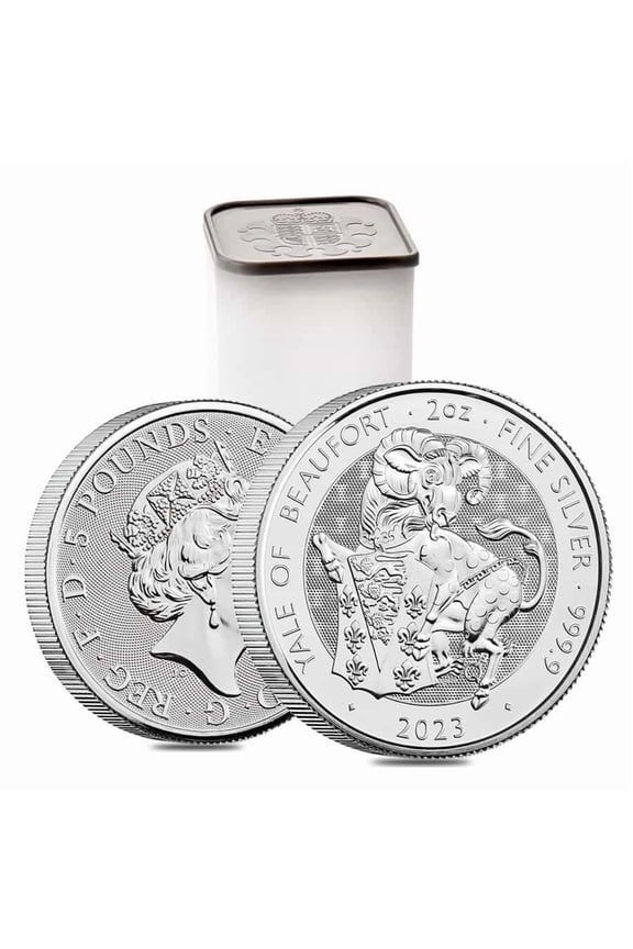 Tube of 10 - 2023 Great Britain 2 oz Silver The Tudor Beasts Yale of Beaufort Coin .9999 Fine BU (Roll, Lot of 10)