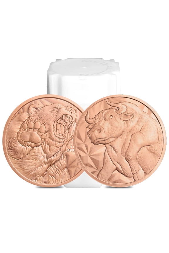 Tube of 20 - 1 oz Bull & Bear Copper Round .999 Fine