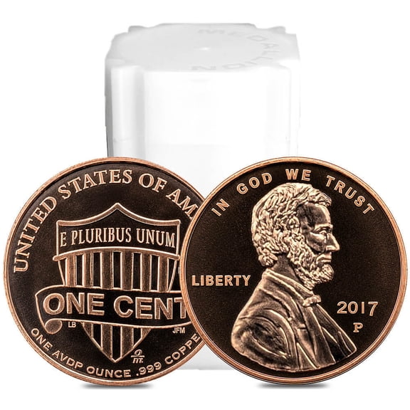 Tube of 20 - 1 oz Lincoln Head Cent Copper Round .999 Fine