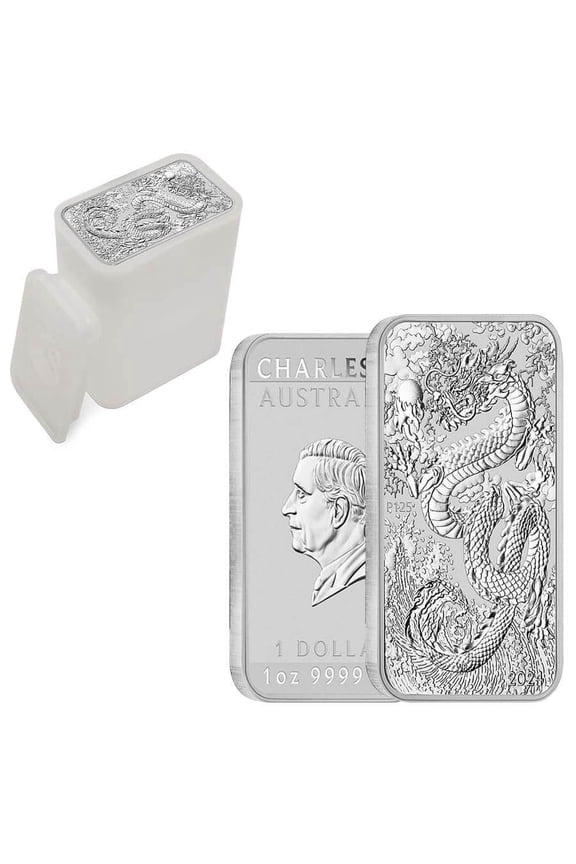 Tube of 20 - 2024 1 oz Silver Australian Dragon Coin Bar $1 BU