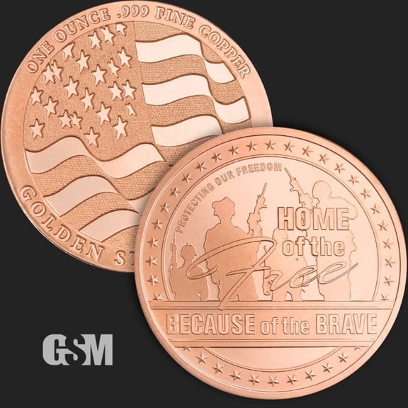 (Tube of 20) Golden State Mint (GSM) Home of the Free 1 oz Copper Round
