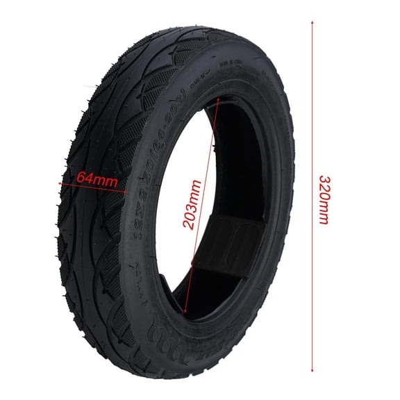Tubeless 12 Inch Tire,12 2.50 64 203 For Electric Bike Scooter E-Bike Replacement Part,Thick Rubber Construction,Heavy Duty Black Wheels Accessory