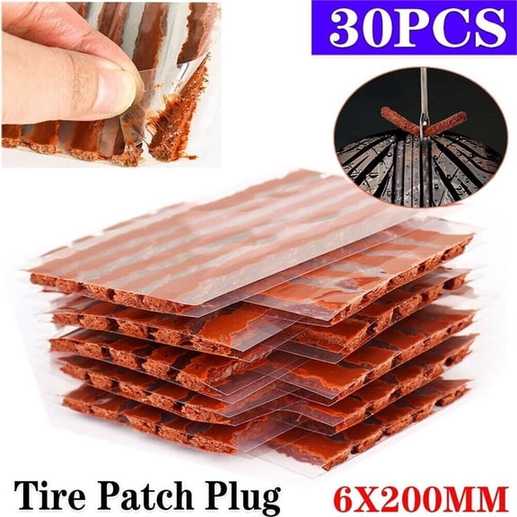 Tubeless Tire Patch Plugs 30 Count, High Stickiness Brown Rubber, 8 Inch Length, 6mm Diameter, 30-Pack