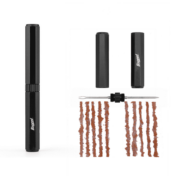 Tubeless Tire Repair Kit with PlugsBlack Tire Plug KitPortable Bike ToolsFlat Tire/Puncture Repair KitTubeless Bike Tire Emergency Repair Kit, Easy to Use