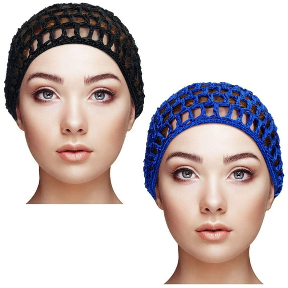Tubi 2 Pieces – Breathable Rayon Crochet Hair Nets – Soft Sleep Caps Snood Head Cover for Women