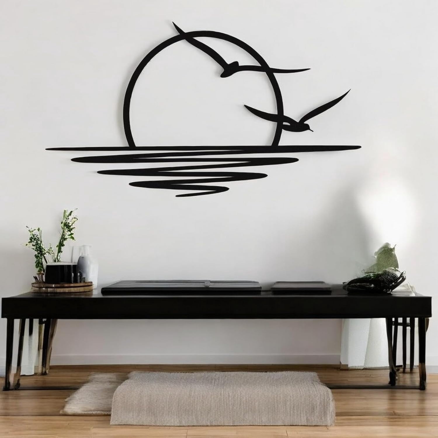 Tubibu Metal Wall Art - Sun Glitter Wall Decor - Black Minimalist Line ...