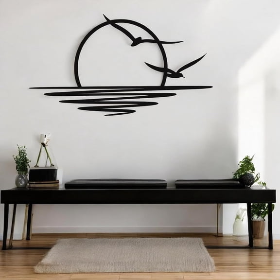 Tubibu Metal Wall Art - Sun Glitter Wall Decor - Black Minimalist Line Art - Sunrise Wall Hanging for Living Room Bedroom Outdoor Housewarming Gift (Medium)