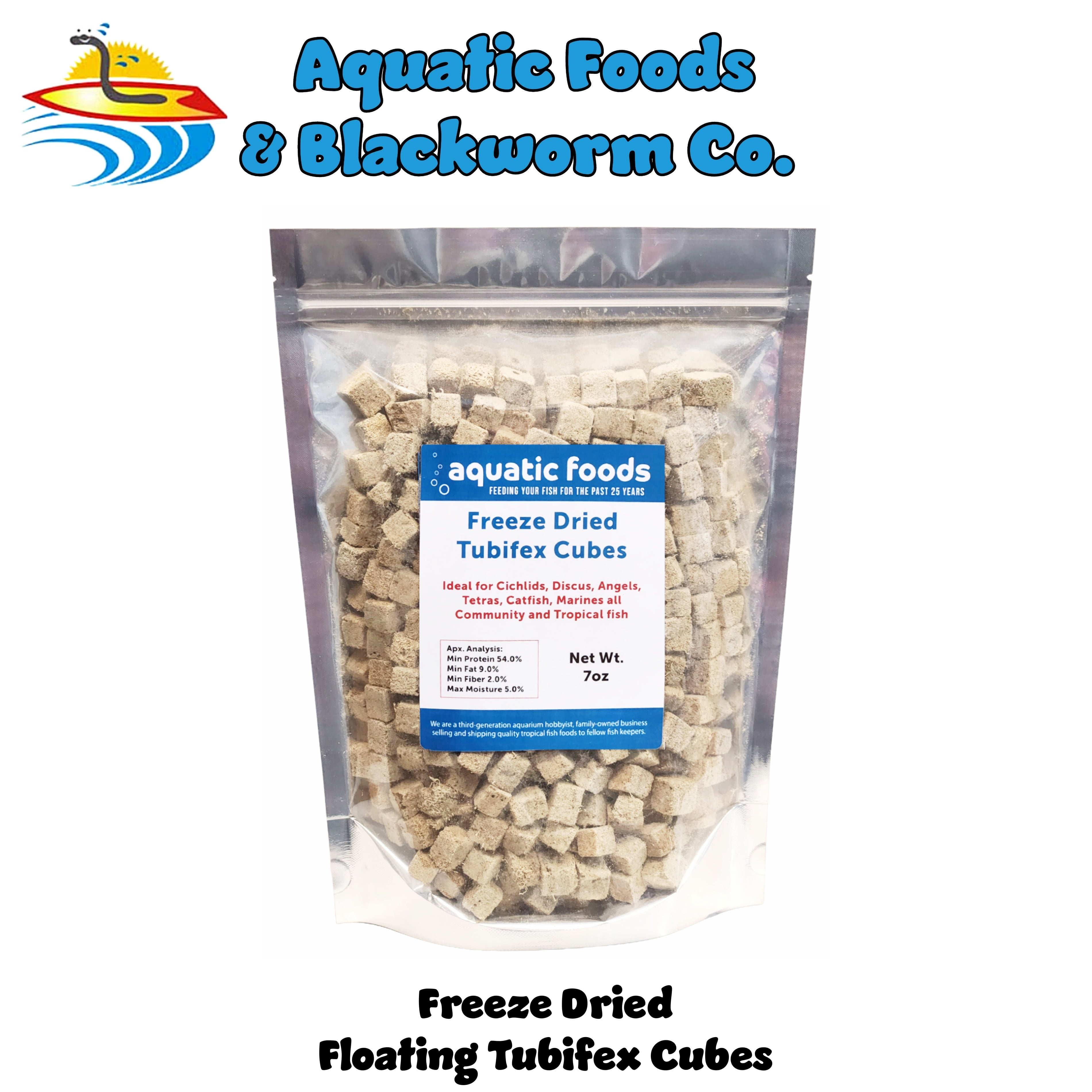Tubifex Worm Cubes, Premium Floating Freeze Dried Tubifex Worm Cubes for All Tropical Fish, Cichlids, Discus, Tetras, Bettas, Goldfish, Angel Fish, Catfish, Marine Fish, Koi & Pond Fish...7oz Bag