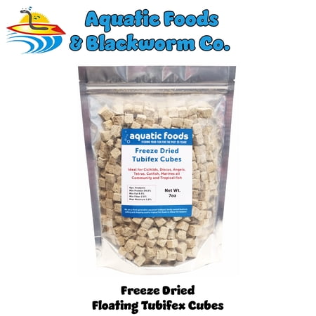 Tubifex Worm Cubes, Premium Floating Freeze Dried Tubifex Worm Cubes for All Tropical Fish, Cichlids, Discus, Tetras, Bettas, Goldfish, Angel Fish, Catfish, Marine Fish, Koi & Pond Fish...7oz Bag