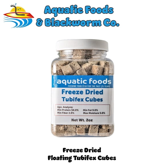 Tubifex Worms--Freeze Dried Floating Tubifex Worm Cubes for All Tropical Fish, Marine Fish, Discus, Cichlids, Koi & Pond Fish, Turtles2oz Small Jar