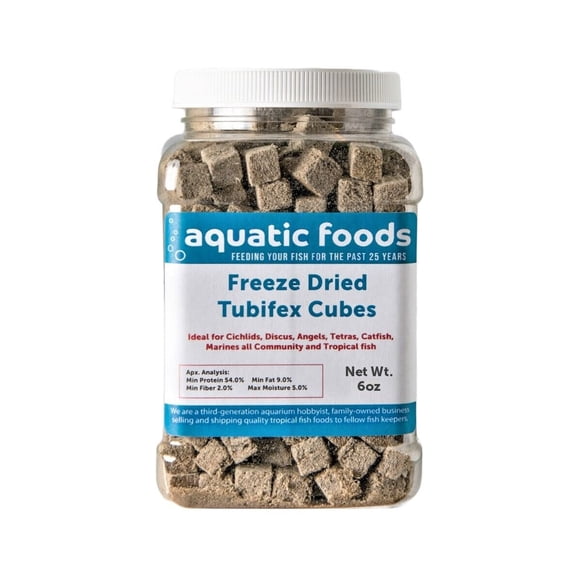 Tubifex Worms--Freeze Dried Floating Tubifex Worm Cubes for All Tropical Fish, Marine Fish, Discus, Cichlids, Koi & Pond Fish, Turtlesh6oz Med Jar