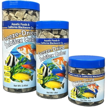 Tubifex Worms, Freeze Dried Tubifex Worms for Cichlids, Discus, Bettas, Marine Fish, All Tropical Fish Wafer & Pellet Mix Included 1.8oz Canister