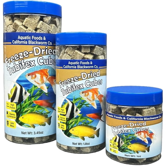 Tubifex Worms, Freeze Dried Tubifex Worms for Cichlids, Discus, Bettas, Marine Fish, All Tropical Fish Wafer & Pellet Mix Included 3.45oz Canister