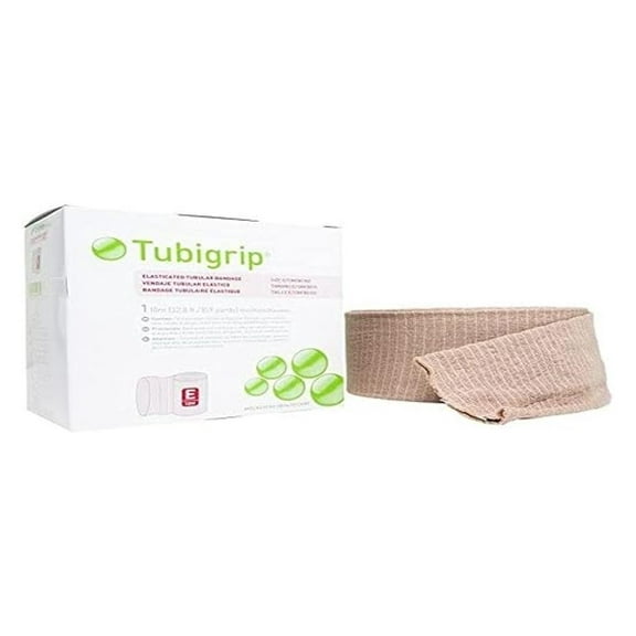 Tubigrip Tubular Bandage, Molnlycke 1448, Size E - Beige, 3.5" x 33ft - Elastic Support for Sprains, Strains, Edema, Post-Burn Scarring, Joint Effusion - Washable & Reusable