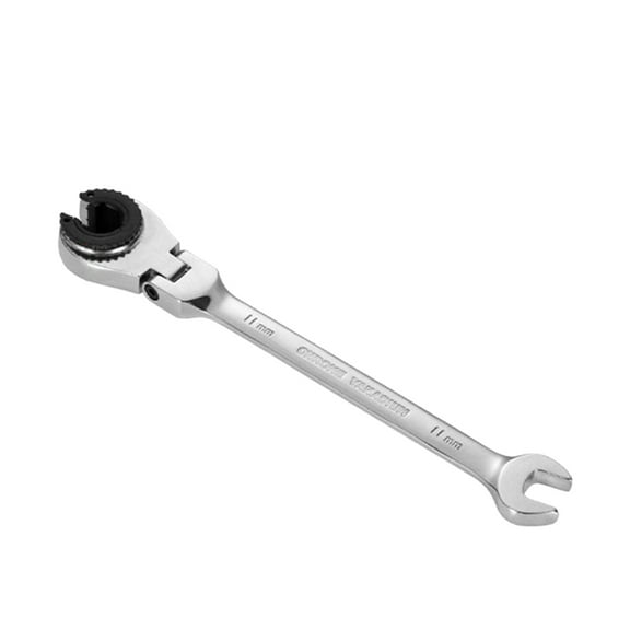 Tubing Ratchet Wrench, 180° Adjustable Head Metric Open End Spanner, 72-Tooth Vanadium Steel Bidirectional Ratcheting Wrench for Tight Spaces, Silver