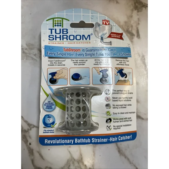Tubshroom (Gray) Award-Winning Hair Catcher Drain Protector Strainer, No Clogs!