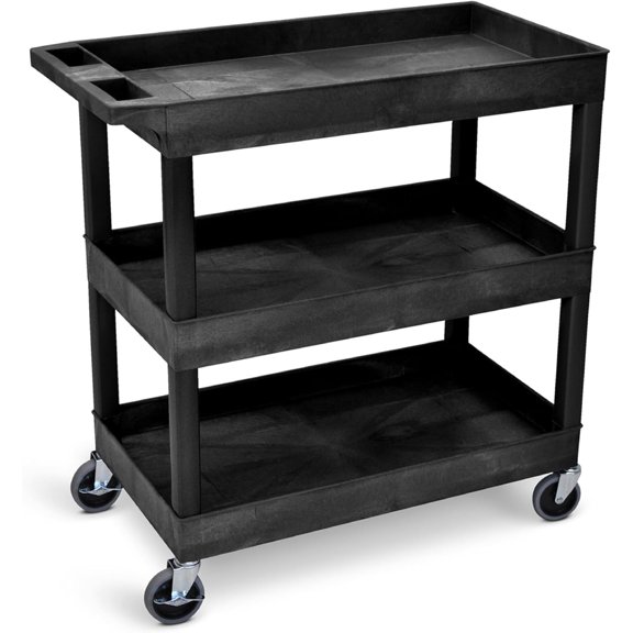 Tubstr 3Tier Rolling Utility Cart with Wheels | Supports 300 lbs. Total | Heavy-Duty Capacity for Garage Storage, Office Spaces, & Kitchen Use | Durable Tool Cart with Locking Wheels (Black, 32 x 18)