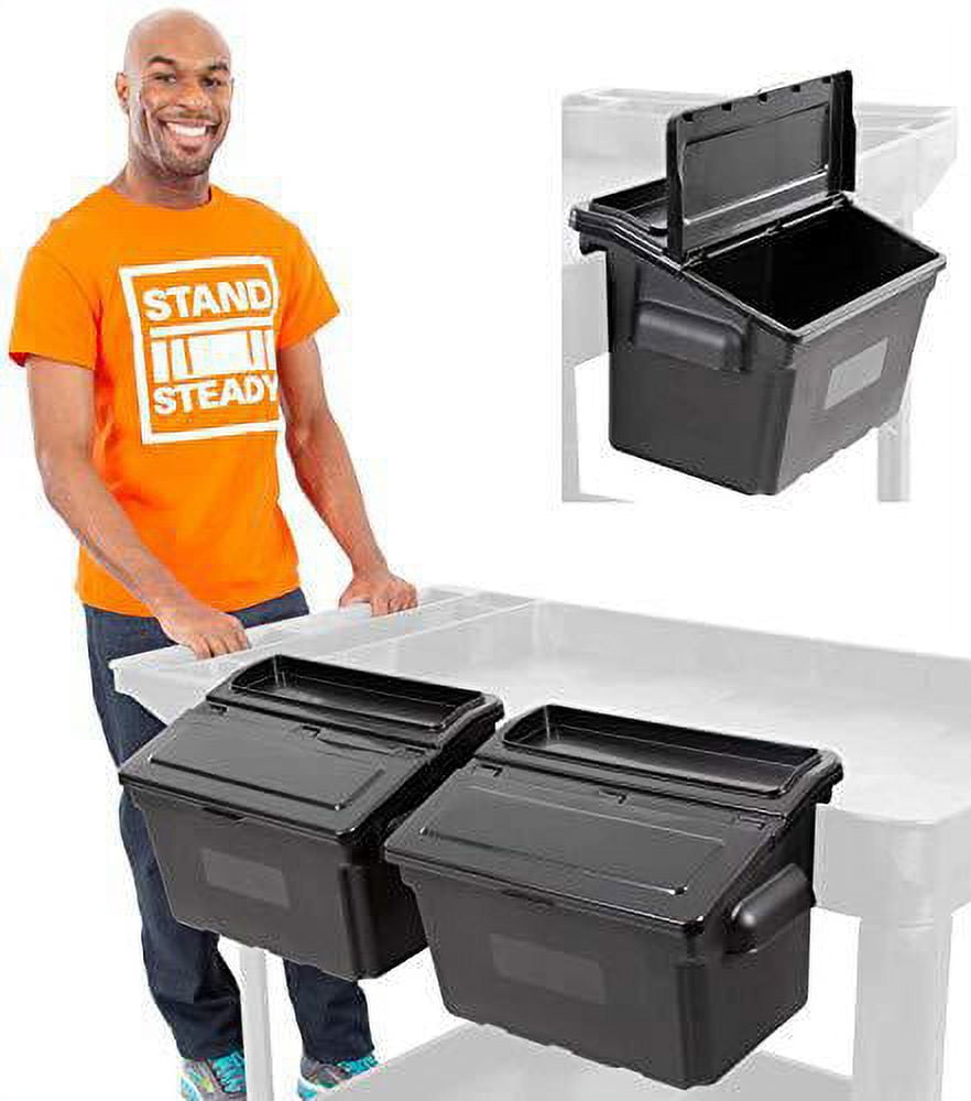 Black Polypropylene Utility Cart Storage Bins with Removable Lids, 2-Pack