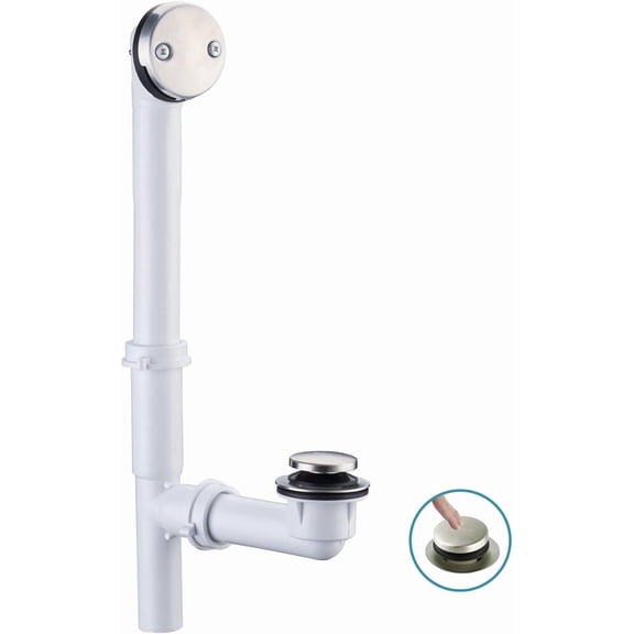 Tubular Bath Tub Drain Kit 1-1/2" with Brushed Tip-Toe Bathtub Drain Stopper, Touch-Toe Bath Plug Waste and Overflow Face Plate, PVC Plastic Pipe (Brushed Nickel)