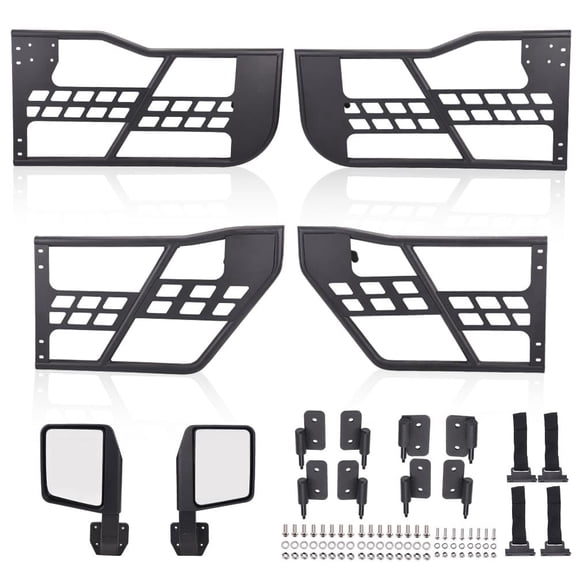 Tubular Doors Fit for Jeep Wrangler 2007-2018 JK Unlimited 4 Door Steel Textured Black Front & Rear Tube Doors with Side View Mirrors & Mounting Hardware