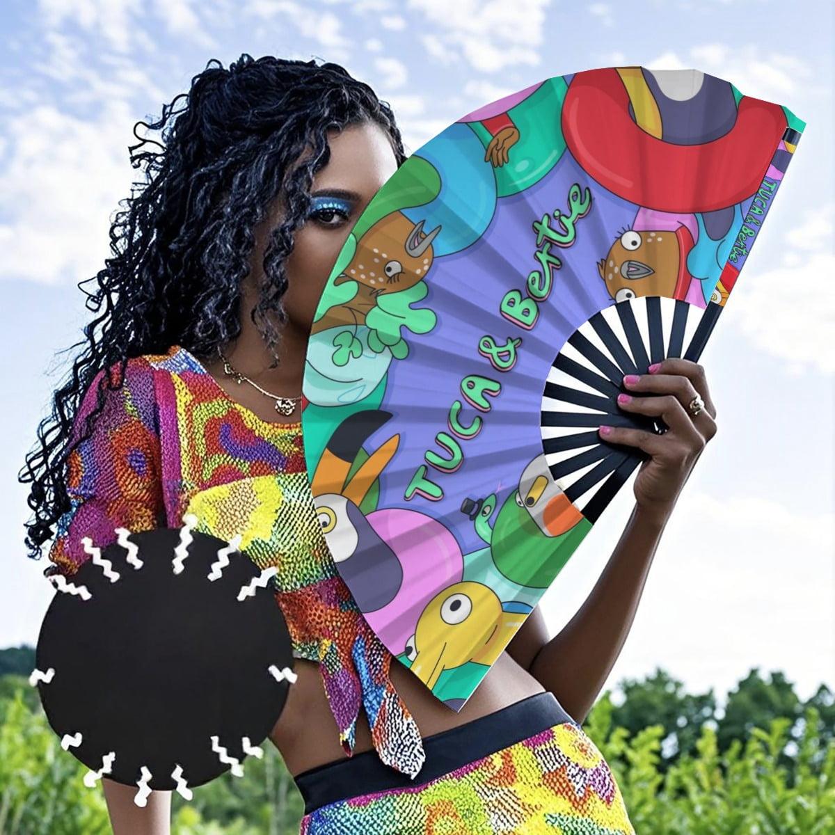 Tuca Bertiey-theme Folding Fan Chinese Fan Hand Polyester Foldable Fan Fans for Dancing Party Home Suitable for Home, Office, Party