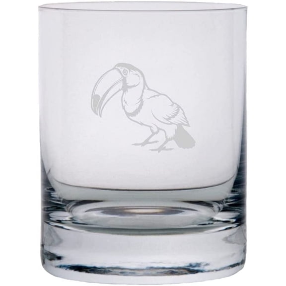 Tucan Body Zoo Animal Themed Etched 10.25oz Crystal Rocks Whisky Glass