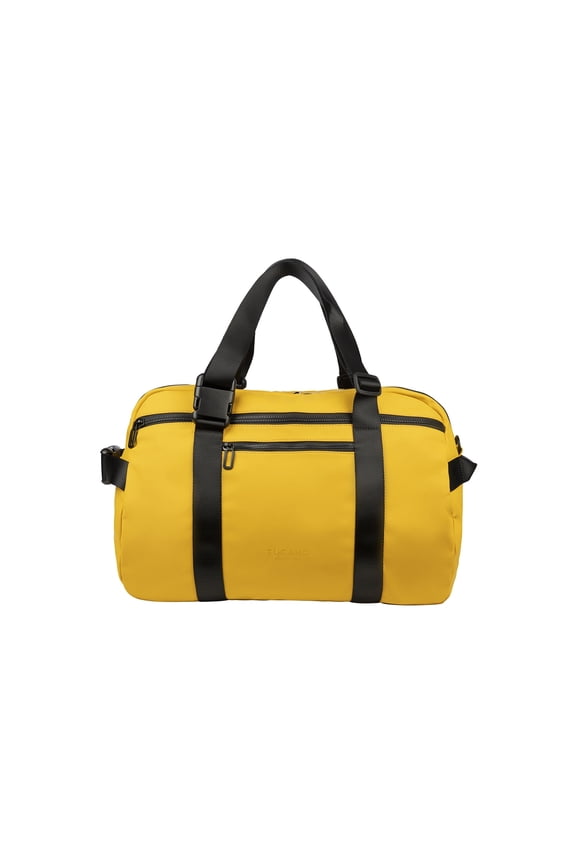 Weekender bag in rubberized material that converts to a backpack Yellow
