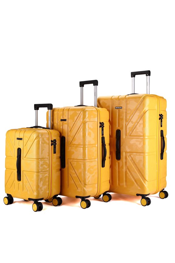 Italy British Camo 3-Piece Hardside Luggage Set, ABS Spinner Suitcases with TSA Lock, 20/26/30 inches, Yellow