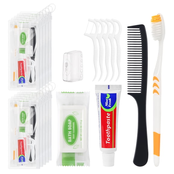 Tuciyke 40 Pack Travel Size Toothbrush Kit Individually Wrapped, with 0.88oz Toothpaste, Floss Picks, Comb and Bar Soap, Bulk Personal Hygiene Kit for Hotels, Airbnbs, Homeless Shelter Donations
