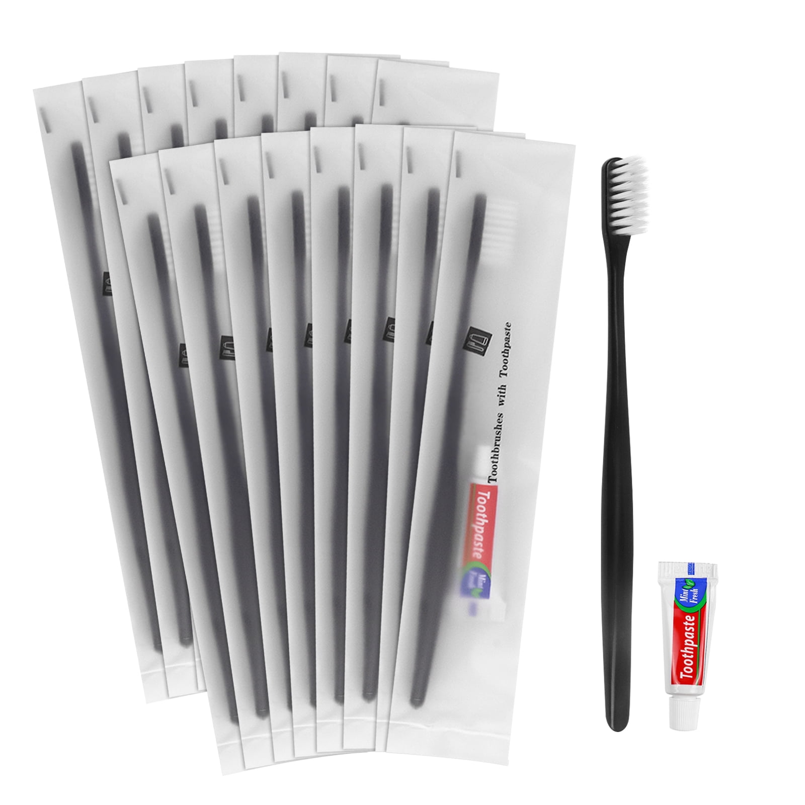 Tuciyke Disposable Toothbrush with Toothpaste Set Pack of 60,Black Individually Wrapped Manual