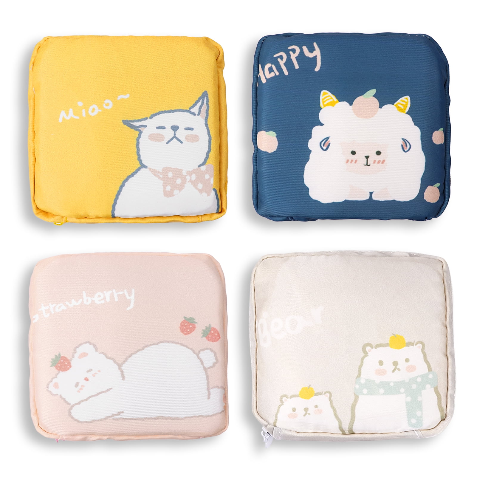Tuciyke Sanitary Napkin Storage Bag Pack of 4,Reusable Menstrual Cup Pouch 4.7*4.7 inches Portable Sanitary Napkin Storage Pouch with Zipper Teen Feminine Products Bag for Girls,Women,Ladies(Sheep)