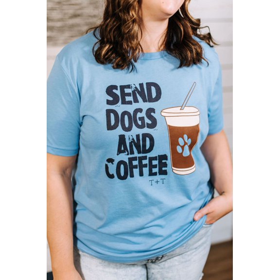 Tucked & Threaded Send Dogs and Coffee Sky Blue Tee