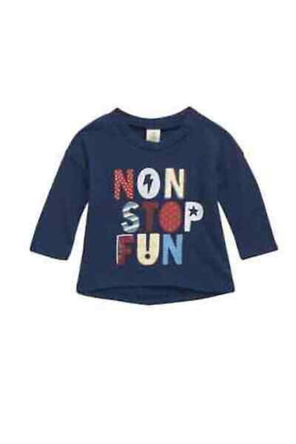 Babies' Long Sleeve Graphic Tee In Navy Denim Non Stop Fun 3M NWT
