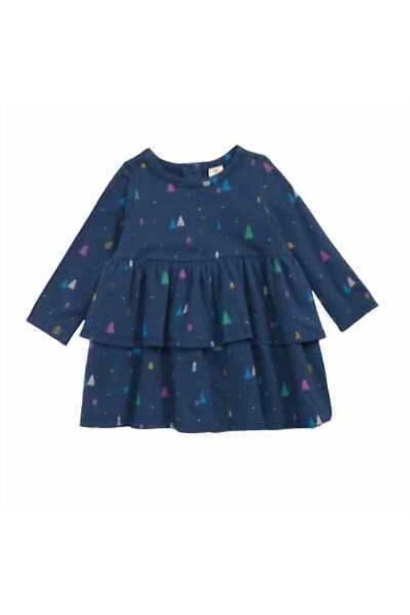 Babies' Sweet Play Print Dress Navy Denim Modern Trees 6M NWT