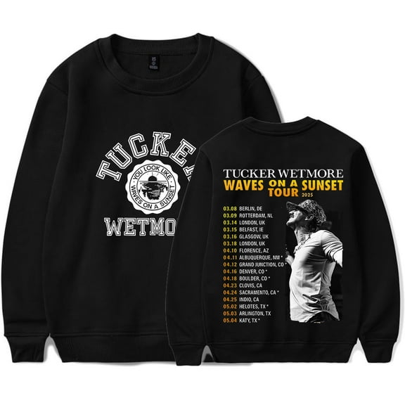 Tucker Wetmore Waves On A Sunset 2025 Tour Merch Crewneck Sweatshirts Unisex Fashion Long Sleeve Top