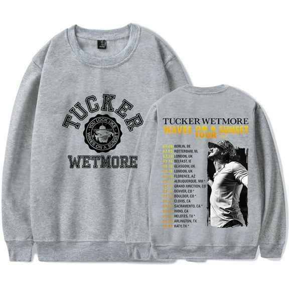 Tucker Wetmore Waves On A Sunset 2025 Tour Merch Crewneck Sweatshirts Unisex Fashion Long Sleeve Top