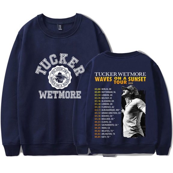 Tucker Wetmore Waves On A Sunset 2025 Tour Merch Crewneck Sweatshirts Unisex Fashion Long Sleeve Top