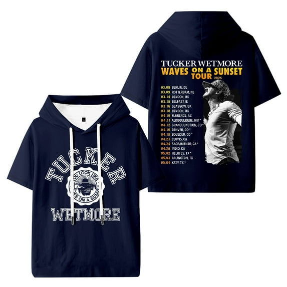 Tucker Wetmore Waves On A Sunset Tour 2025 Hooded Tshirt Hip Hop Short Sleeve Hoody