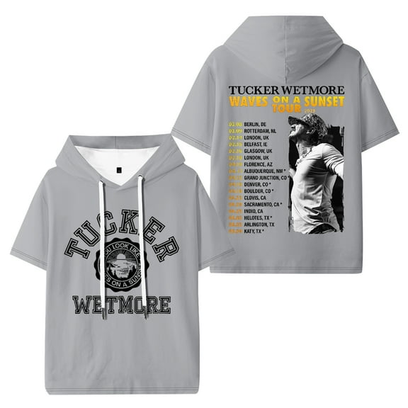 Tucker Wetmore Waves On A Sunset Tour 2025 Hooded Tshirt Hip Hop Short Sleeve Hoody