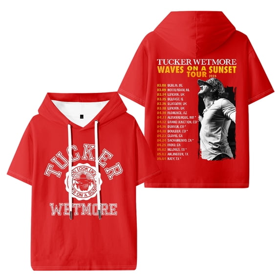 Tucker Wetmore Waves On A Sunset Tour 2025 Hooded Tshirt Hip Hop Short Sleeve Hoody
