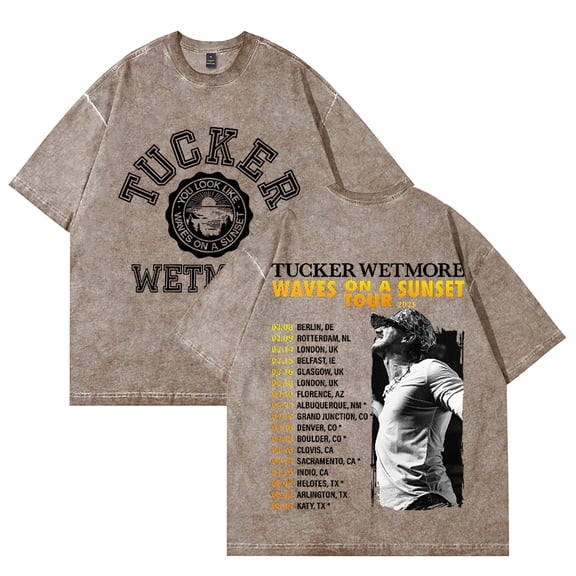Tucker Wetmore Waves On A Sunset Tour 2025 Washed Cotton Tshirt Casual Short Sleeve Tees