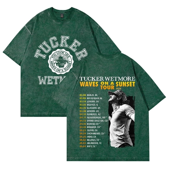 Tucker Wetmore Waves On A Sunset Tour 2025 Washed Cotton Tshirt Casual Short Sleeve Tees