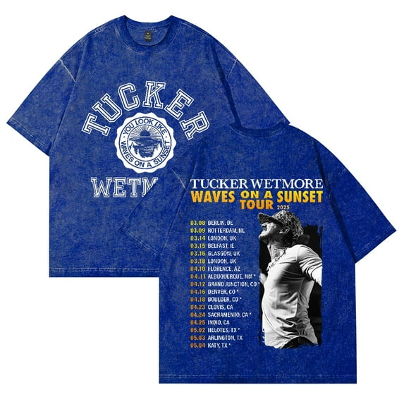 Tucker Wetmore Waves On A Sunset Tour 2025 Washed Cotton Tshirt Casual Short Sleeve Tees