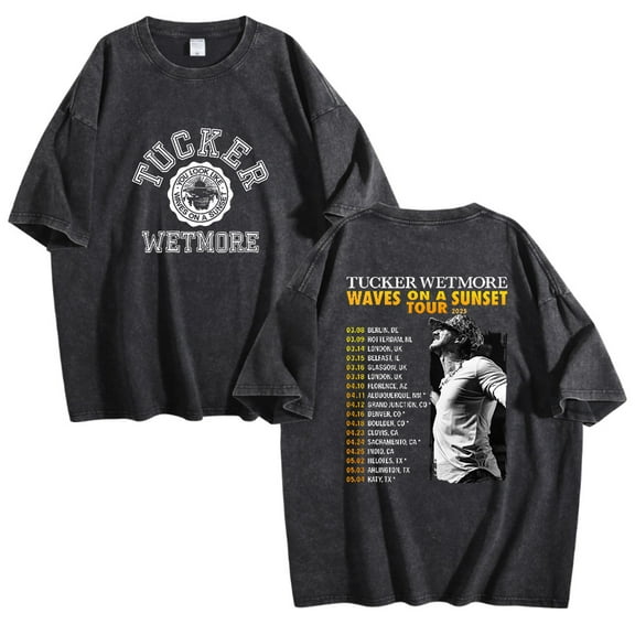 Tucker Wetmore Waves On A Sunset Tour 2025 Washed Cotton Tshirt Casual Short Sleeve